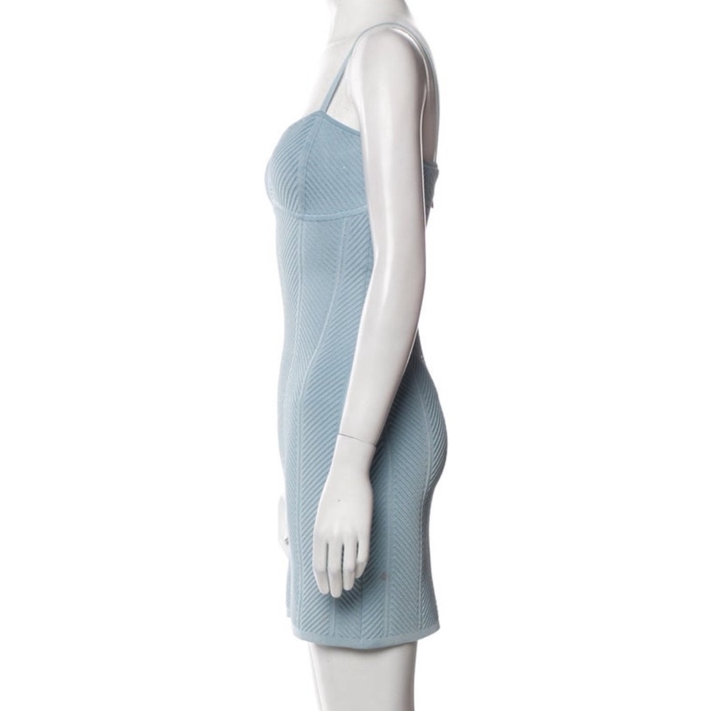 Herve Leger Light Blue Textured Mini Dress. - Picture 5 of 8
